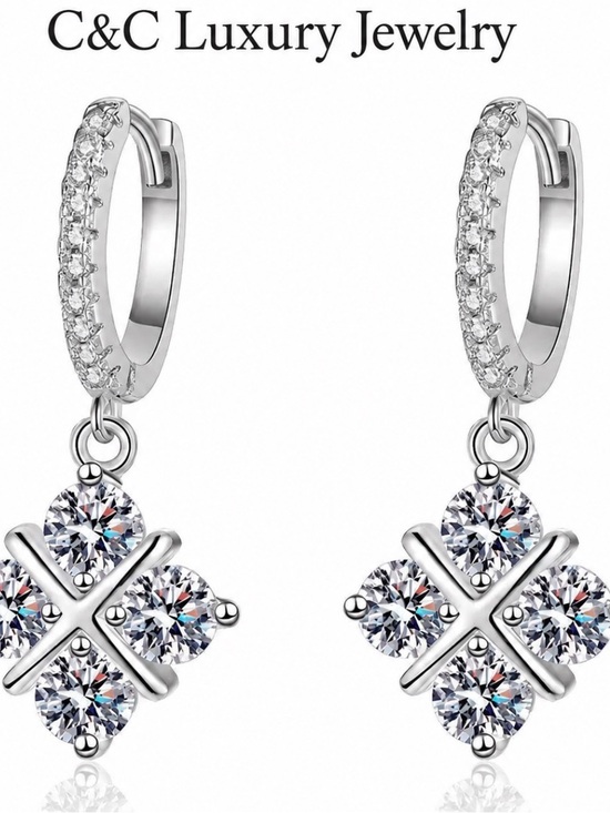 Jewelry - Classic Silver Crystal Clover Drop Earrings - Silver